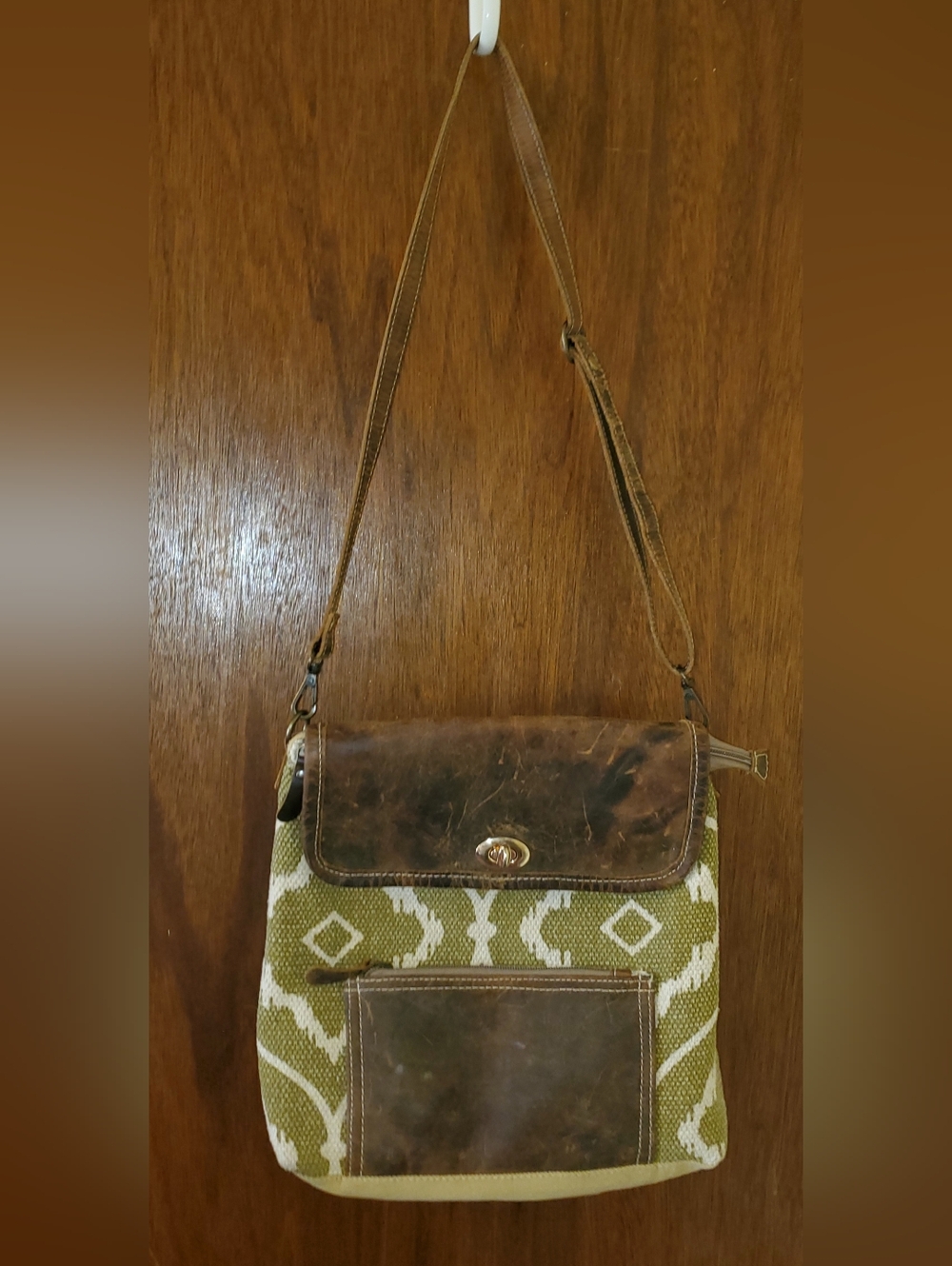 Myra Bag Fantasy Canvas Leather Convertible Backpack Purse Boho Green